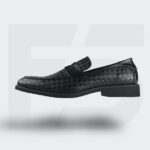 Handcrafted Weaved Leather Penny Loafer (Black)
