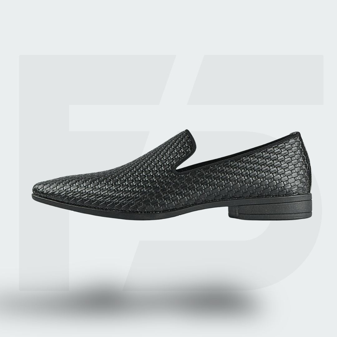 Moccasin Lace Up Coffee Handcrafted Weaved Leather Dress Loafer (Black) - Image 1