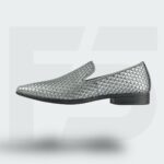 Handcrafted Weaved Leather Dress Loafer (Silver)