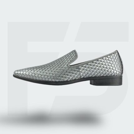 Handcrafted Weaved Leather Dress Loafer (Silver)