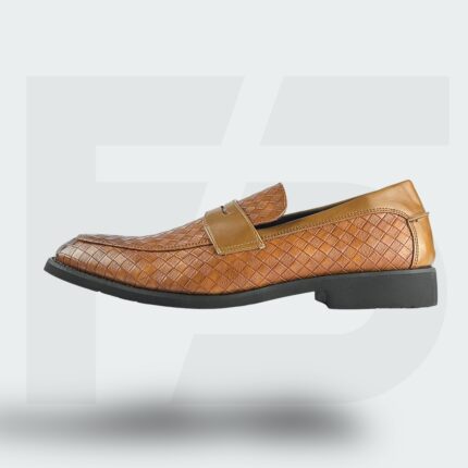 Handcrafted Weaved Leather Penny Loafer (Brown)