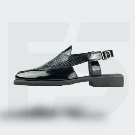 Peshawari Perforated Leather Sandal (Black)