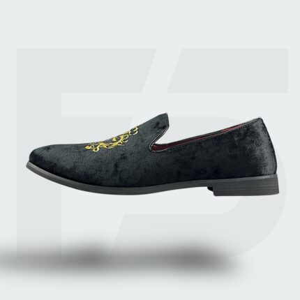 Premium Embroidered Velvet Slip-On (Black)