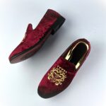 Premium Embroidered Velvet Slip-On (Red Wine) - Image 4