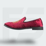 Premium Embroidered Velvet Slip-On (Red Wine)