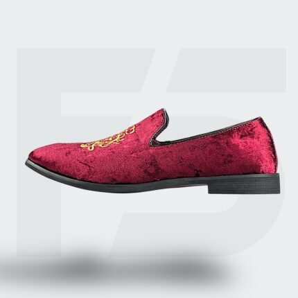 Premium Embroidered Velvet Slip-On (Red Wine)