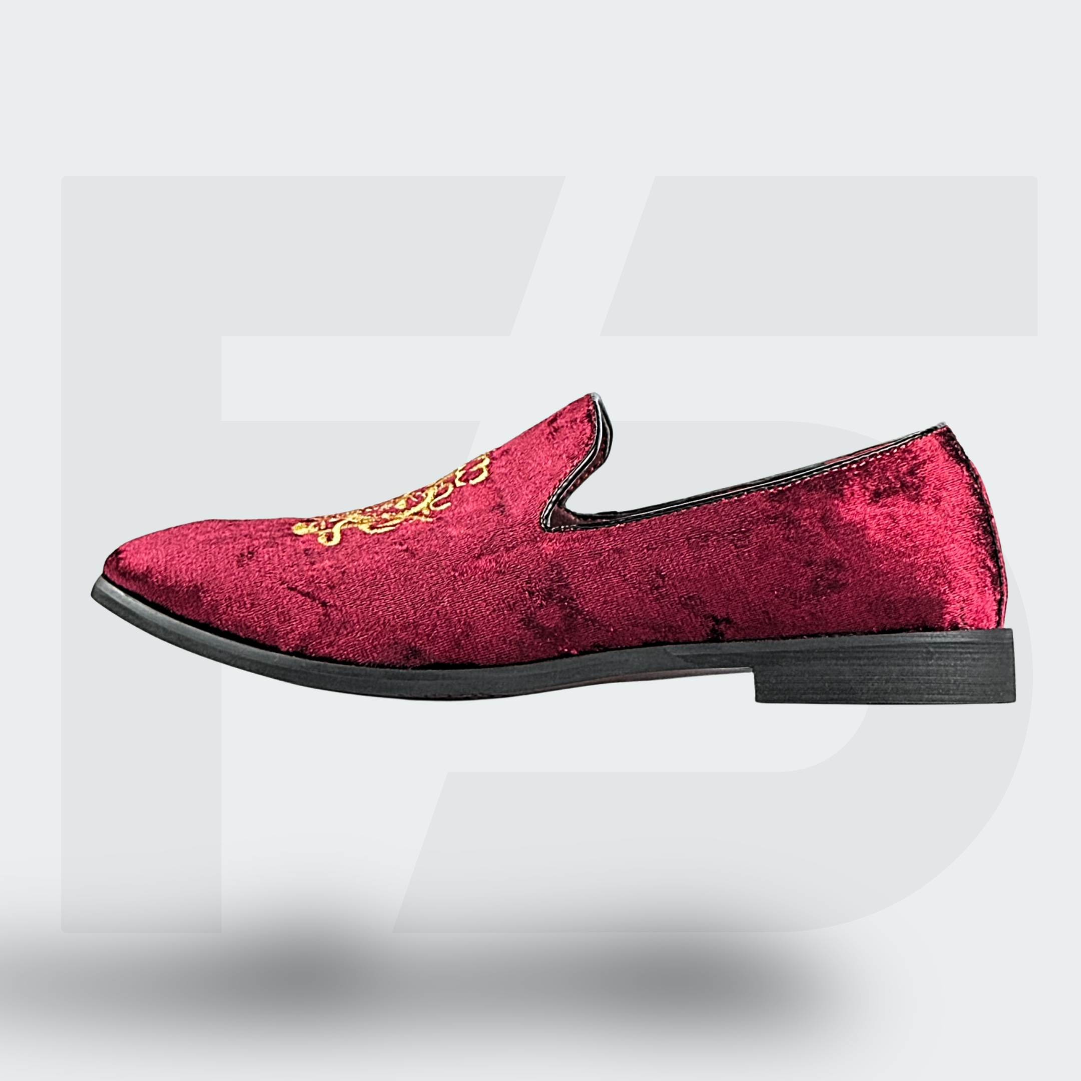 Premium Embroidered Velvet Slip-On REd Wine (6) Premium Embroidered Velvet Slip-On (Red Wine) - Image 1