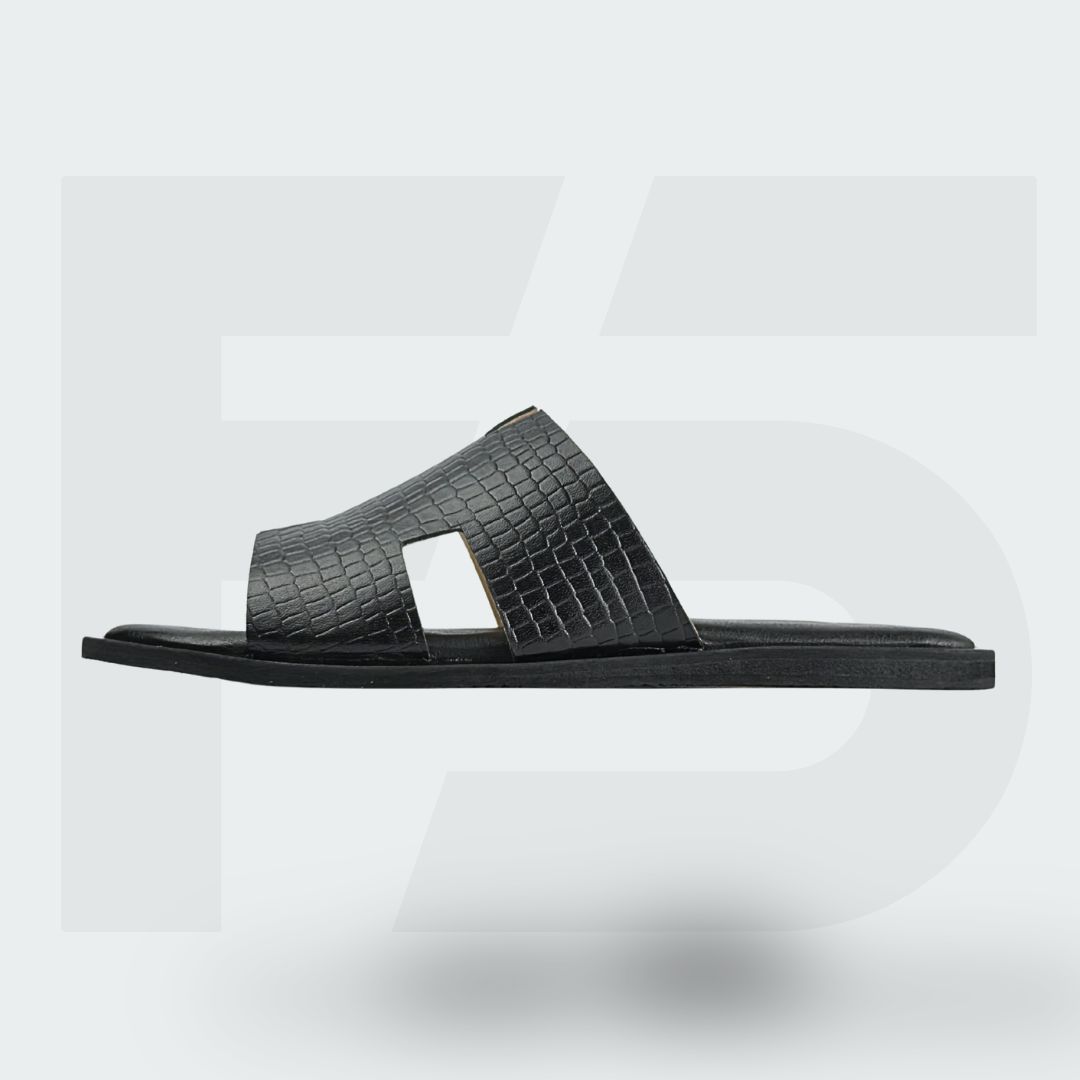Moccasin Lace Up Coffee (4) The Croc-Embossed H-Cut Leather Slide - Image 1